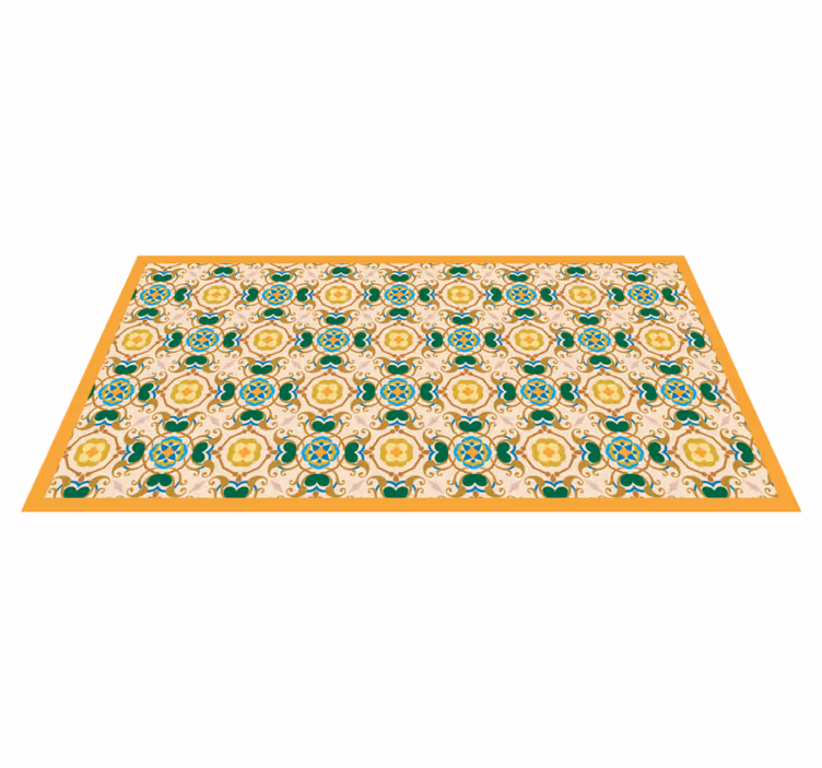 Alfombra vinilo baño adornos florales beige - TenVinilo