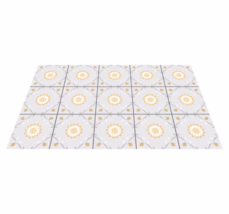 Alfombra pvc cocina azulejos de flores - TenVinilo