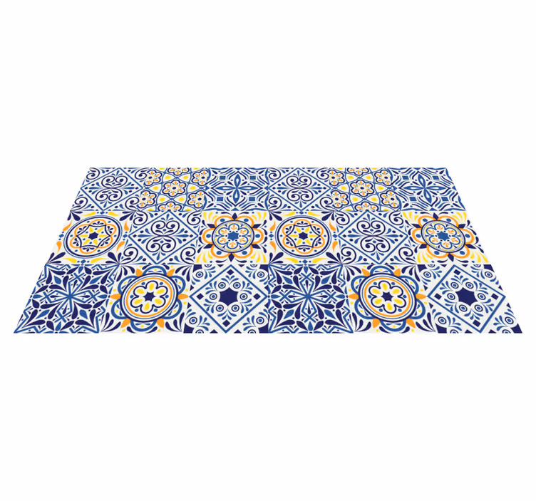 Alfombra vinilo cocina disposición de azulejos vibrantes - TenVinilo