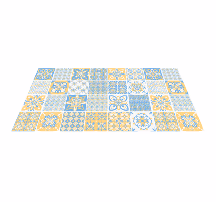Alfombra vinilo cocina azulejos azules y amarillos - TenVinilo