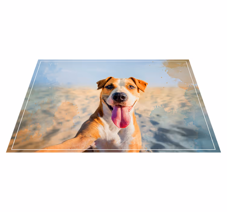 Alfombra vinílica animales retrato canino sonriente - TenVinilo