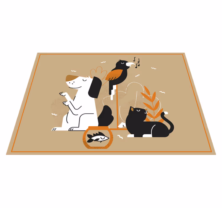 Alfombra vinílica animales ilustración de mascota beige - TenVinilo