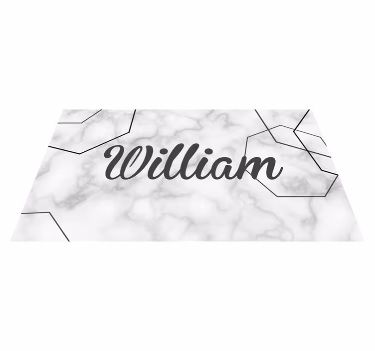 Alfombra vinílica dormitorio nombre personalizado de mármol - TenVinilo