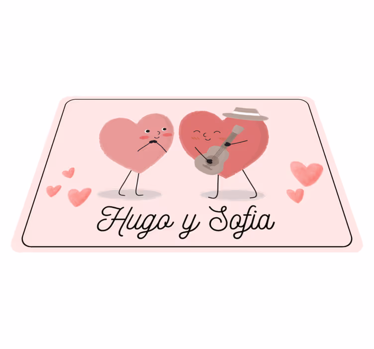 Alfombra vinílica dormitorio dúo de corazones con nombre - TenVinilo