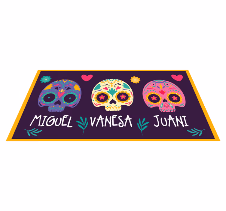 Alfombra vinílica entrada calaveras coloridas personalizadas - TenVinilo
