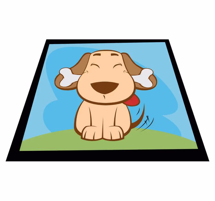 Alfombra vinílica animales perro feliz con hueso - TenVinilo