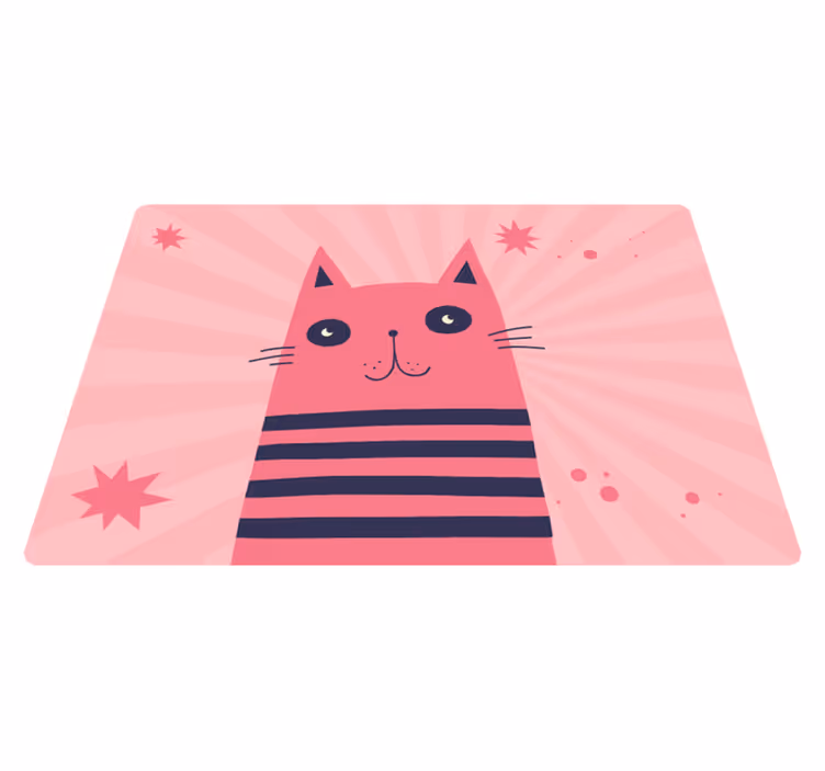 Alfombra vinílica infantil ilustración de gato rosa - TenVinilo