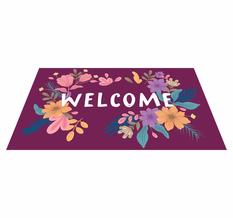 Alfombra vinílica entrada cartel floral de bienvenida - TenVinilo