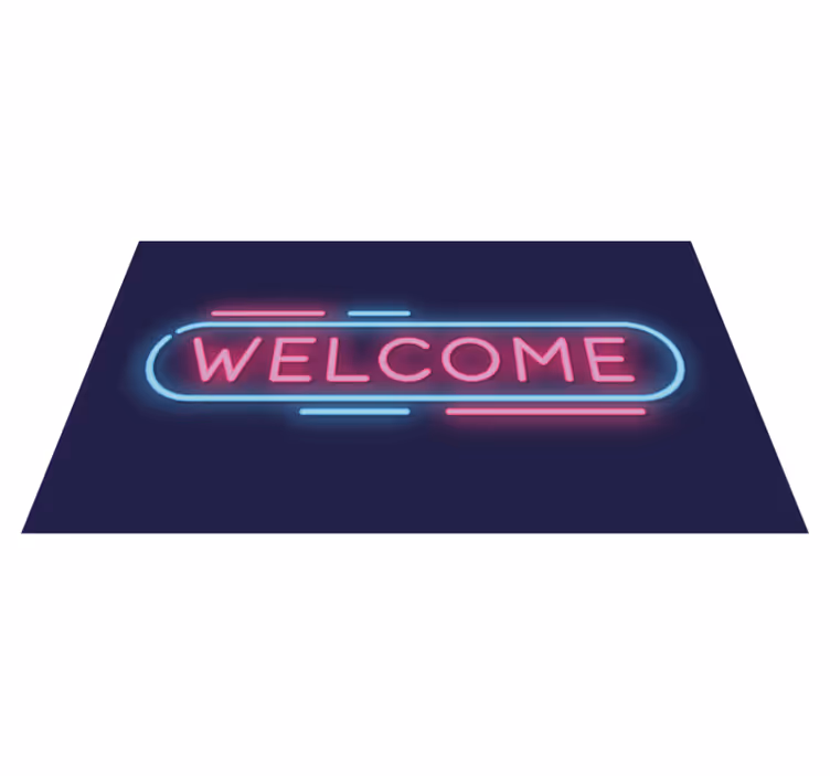 Alfombra vinílica entrada letrero de neón de bienvenida - TenVinilo