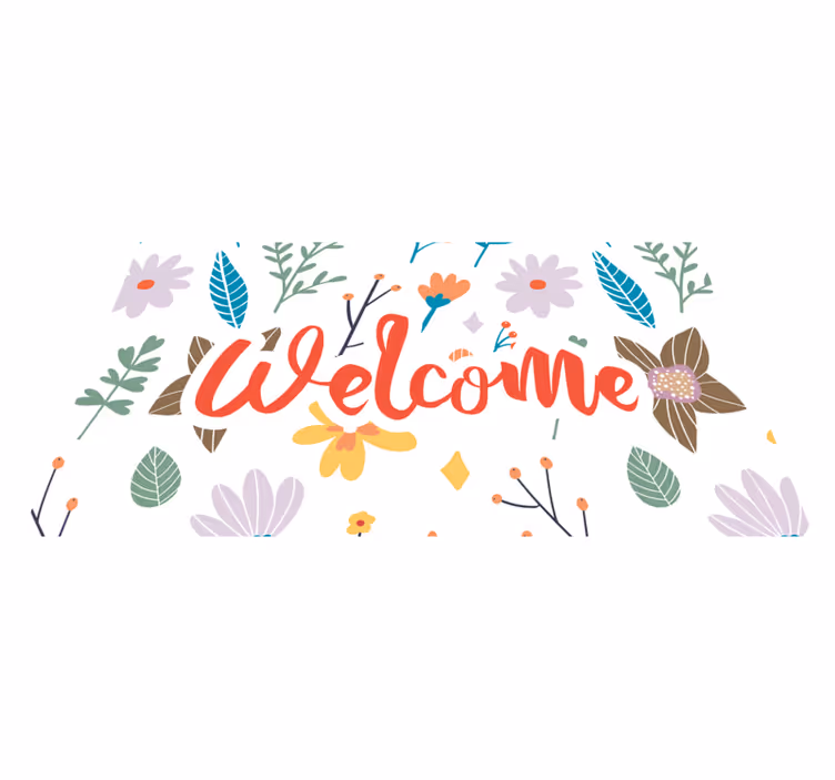 Alfombra vinílica entrada diseño de flores de bienvenida - TenVinilo