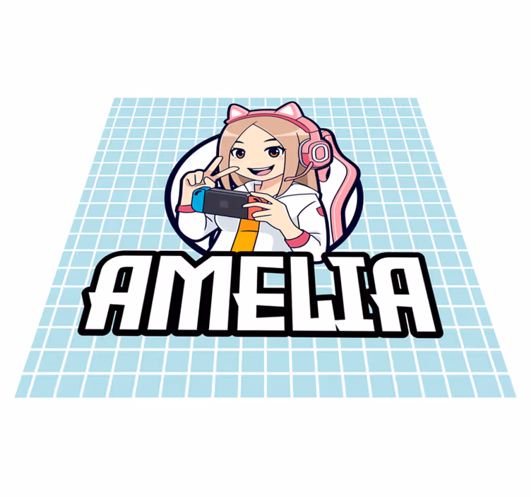 Alfombra vinílica juvenil chica gamer con nombre - TenVinilo