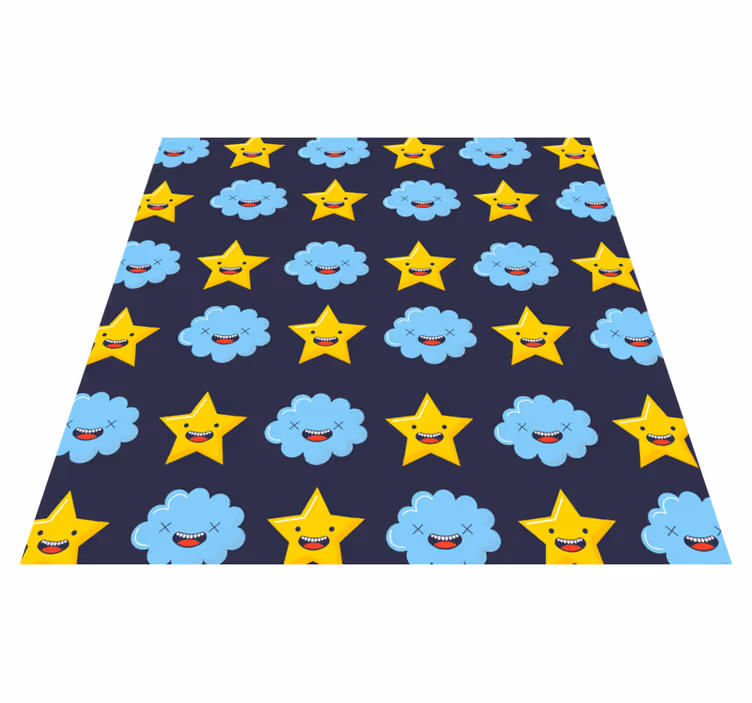 Alfombra vinílica estrellas nubes de astros sonrientes - TenVinilo