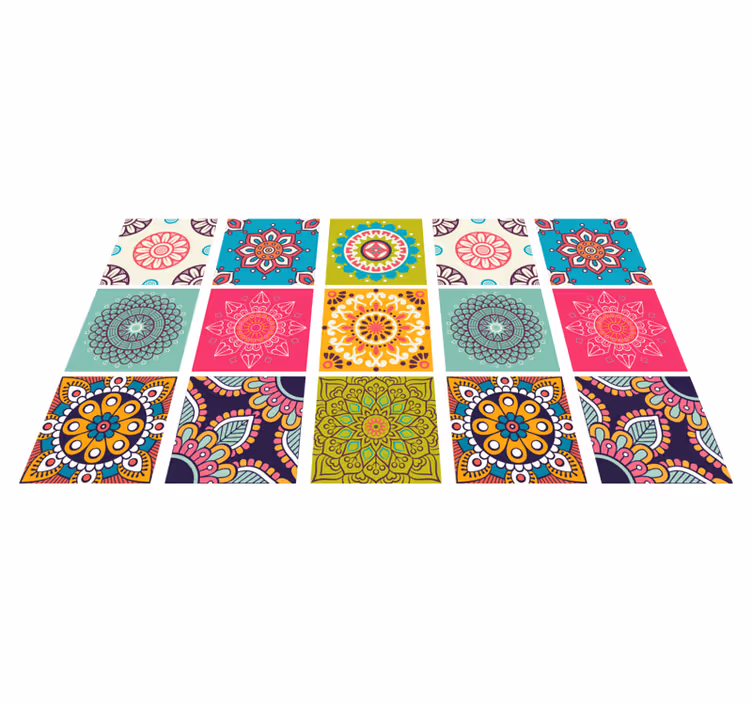 Alfombra vinílica mandala patrón de azulejos coloridos - TenVinilo