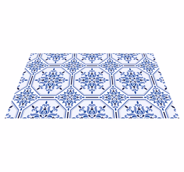 Alfombra hidráulica vinílica elementos de flor azul - TenVinilo