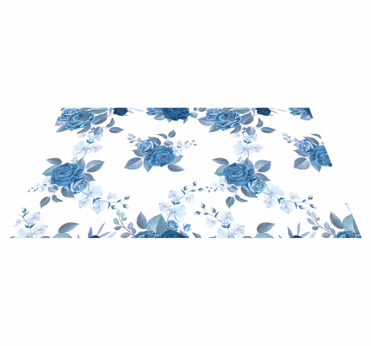 Alfombra vinílica flores arreglo floral azul - TenVinilo