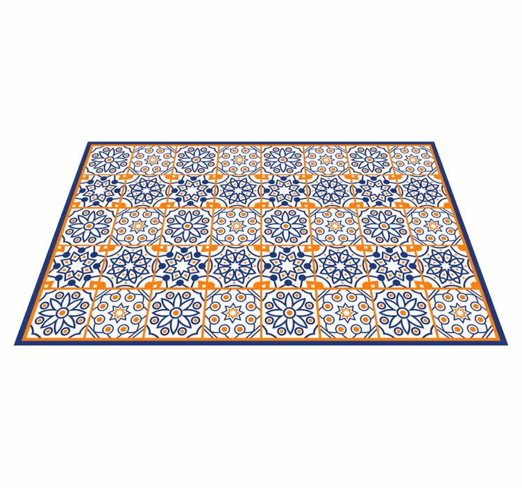 Alfombra vinílica cocina azul y naranja - TenVinilo