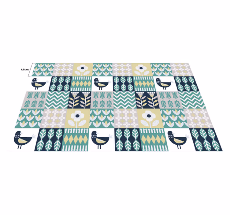 Alfombra hidráulica vinílica patrón de pájaros coloridos - TenVinilo