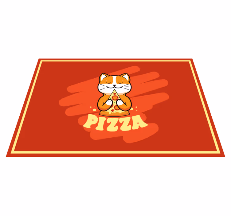 Alfombra vinilo cocina lindo gato con pizza - TenVinilo