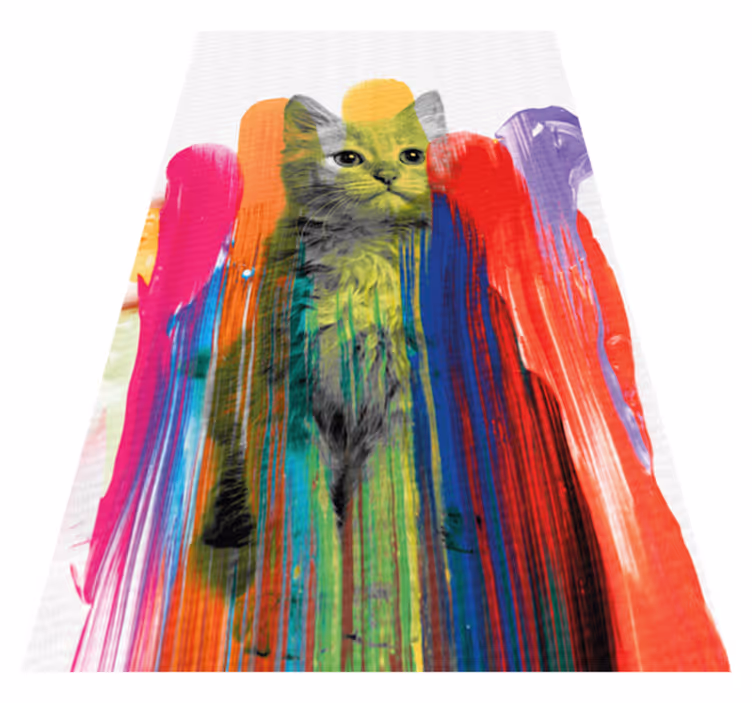 Alfombra vinílica moderna retrato de gato colorido - TenVinilo