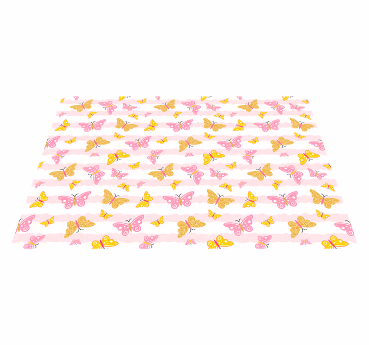 Alfombra vinílica infantil mariposas rosas y amarillas - TenVinilo