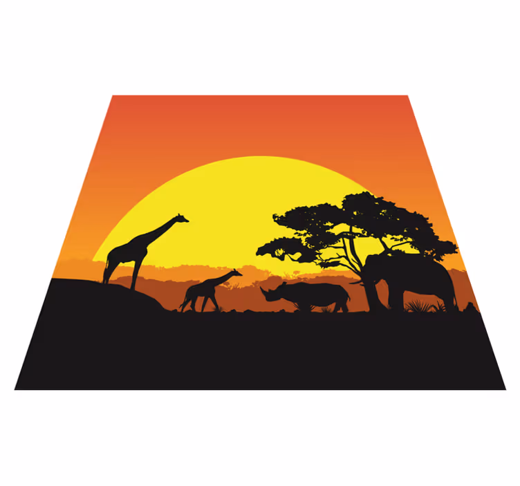 Alfombra vinílica animales escena de safari al atardecer - TenVinilo