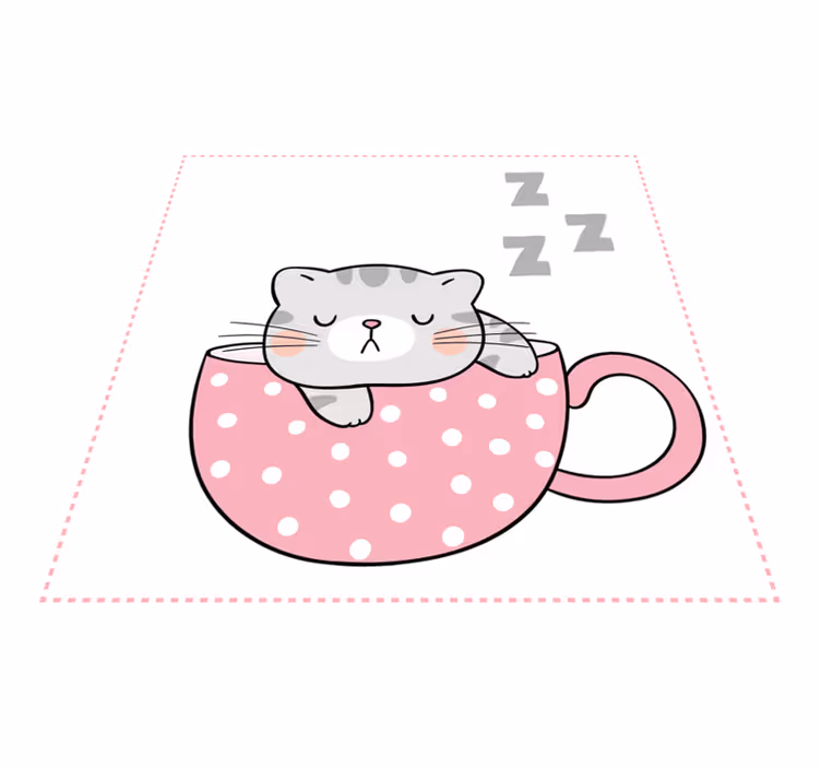 Alfombra vinílica animal gato durmiendo en taza - TenVinilo