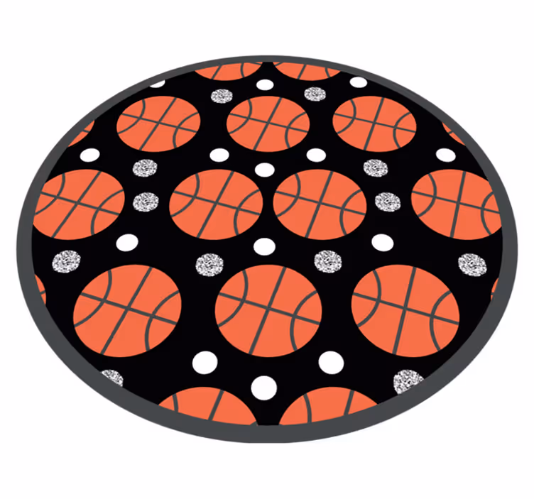 Alfombra vinilo redonda Pelotas de baloncesto y puntos blancos - TenVinilo