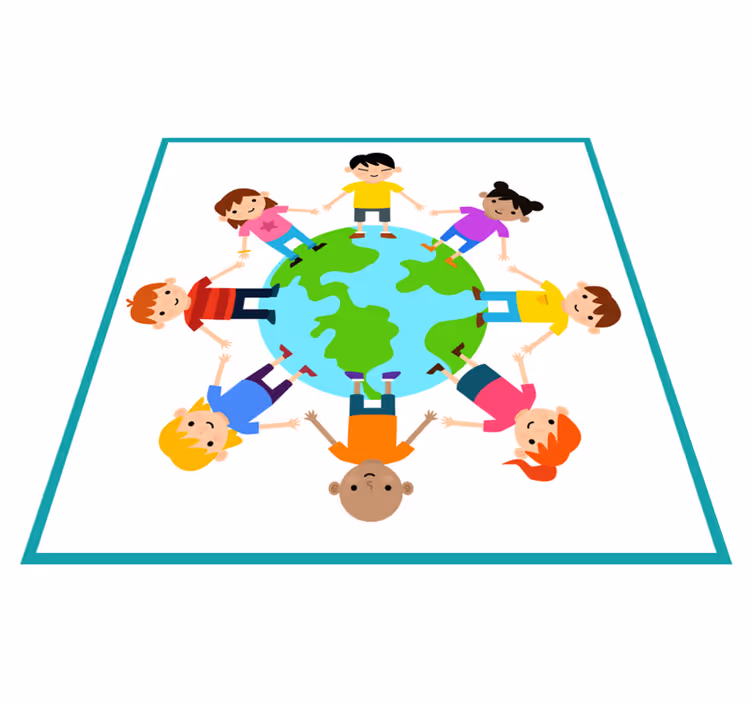 Alfombra vinílica infantil el mundo tomado de la mano - TenVinilo