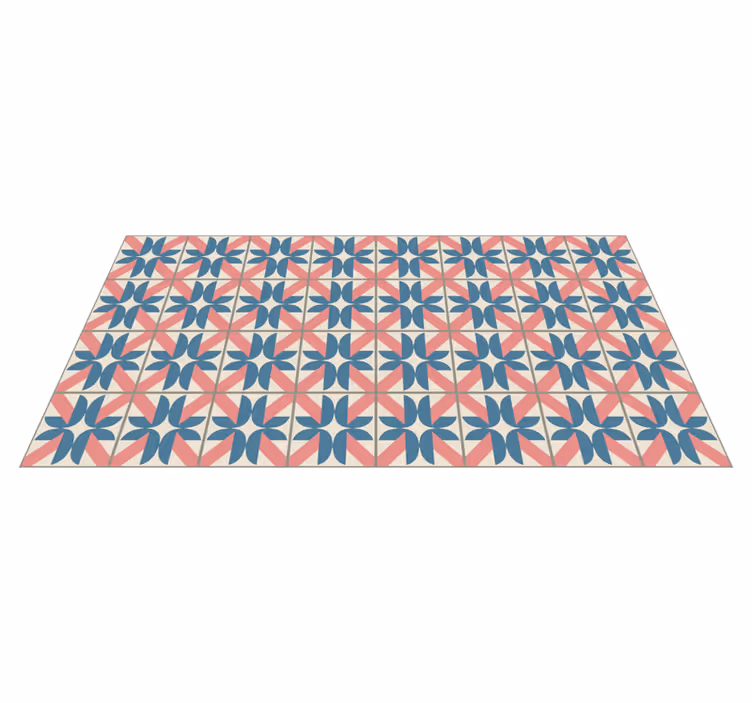 Alfombra hidráulica vinílica patrón geométrico rosa y azul - TenVinilo