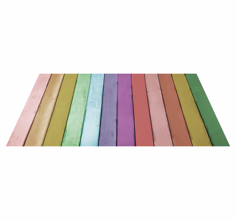 Alfombra vinílica imitación madera líneas arcoíris vibrantes - TenVinilo