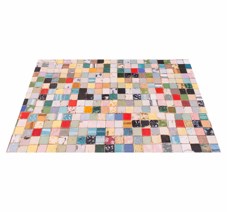 Alfombra vinilo baño azulejos antiguos de colores - TenVinilo