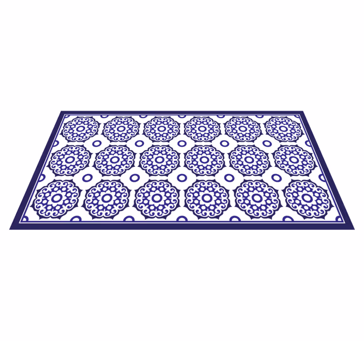 Alfombra hidráulica vinílica patrones azules ornamentados - TenVinilo