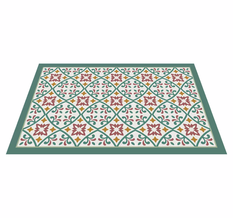 Alfombra vinílica cocina flor clásica roja y verde - TenVinilo