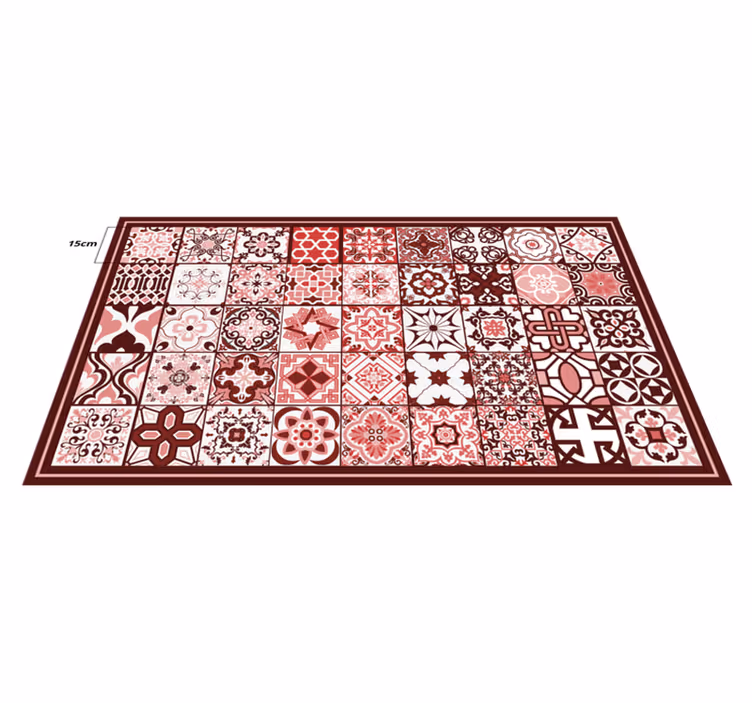 Alfombra hidráulica vinílica patrón de mosaico rojo - TenVinilo