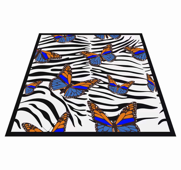 Alfombra vinílica cuadrada estampado de cebra con mariposas - TenVinilo