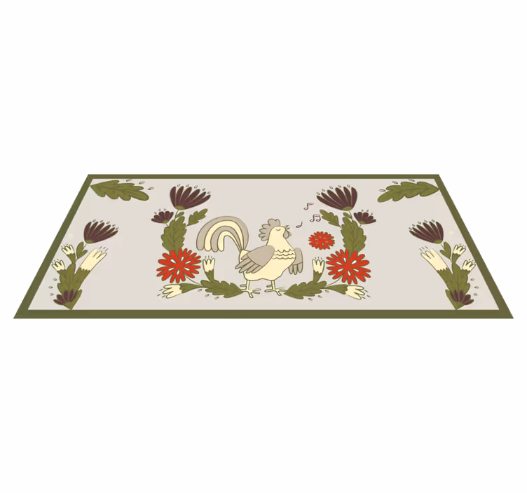 Alfombra vinílica animales encantador gallo floral - TenVinilo