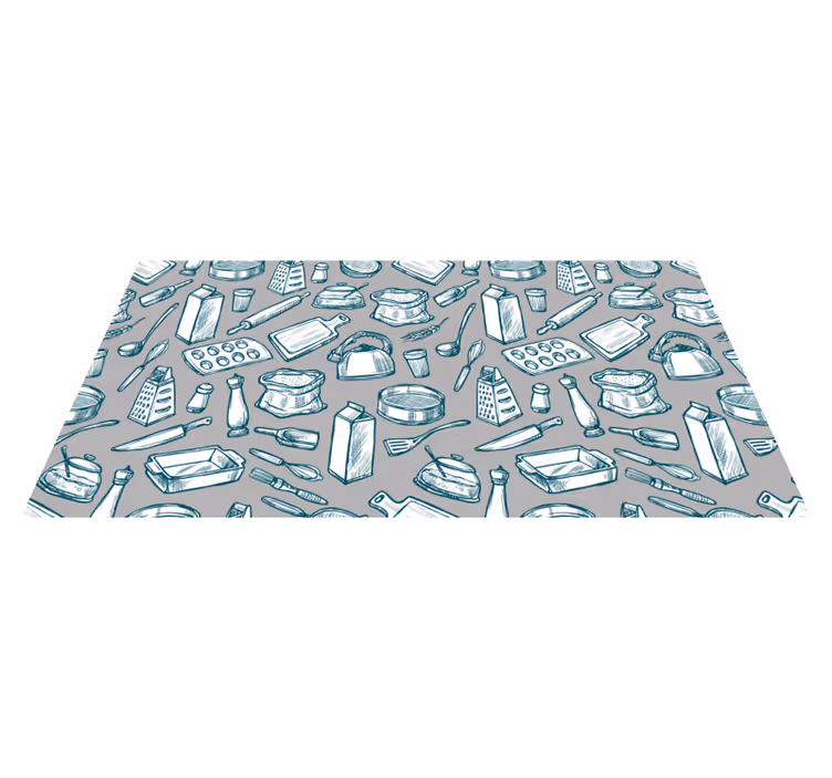 Alfombra vinilo cocina estampado utensilios de cocina - TenVinilo