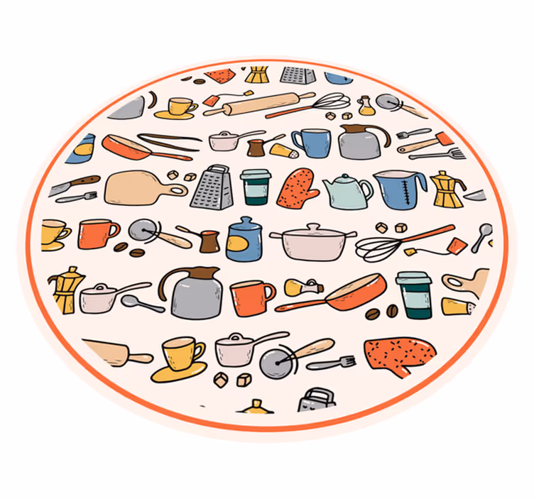 Alfombra vinilo cocina colección de utensilios de cocina - TenVinilo
