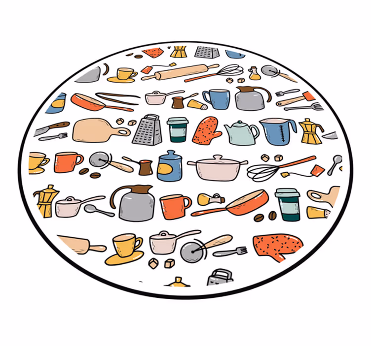 Alfombra vinilo cocina colección de herramientas culinarias - TenVinilo