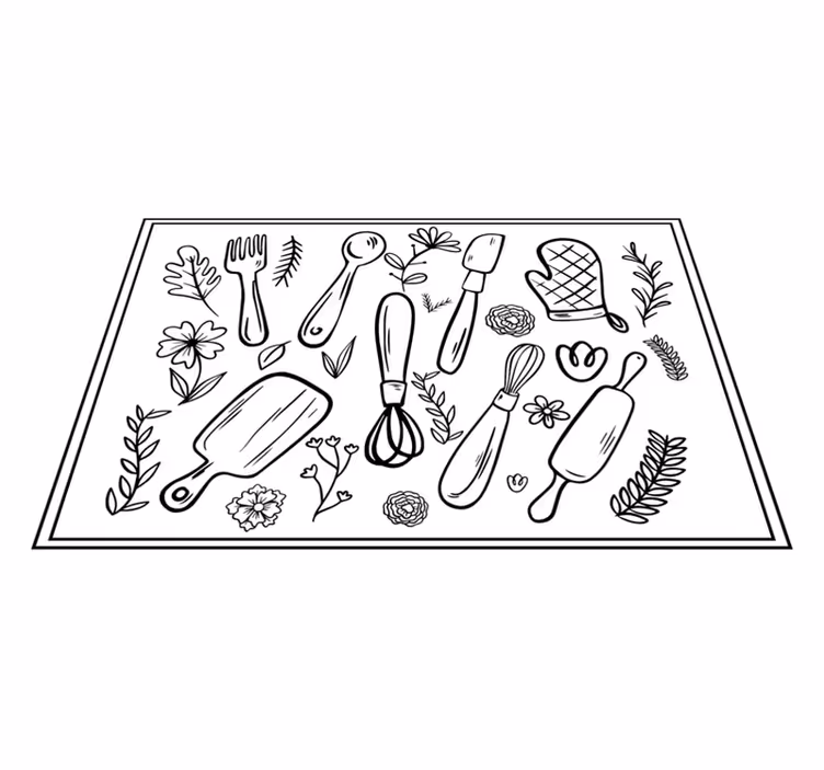 Alfombra vinilo cocina ilustración utensilios cocina - TenVinilo