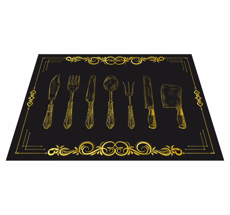 Alfombra vinilo cocina contornos de utensilios - TenVinilo