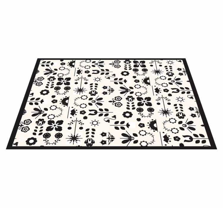 Alfombra vinílica flores patrones florales negros - TenVinilo