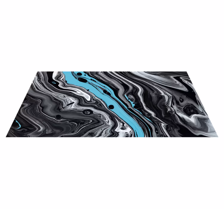Alfombra vinílica efecto mármol remolinos negros y azules - TenVinilo