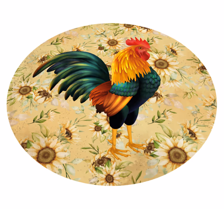 Alfombra vinílica flores exhibición gallo vibrante - TenVinilo