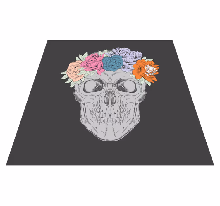 Alfombra vinílica flores Calavera con flores de colores - TenVinilo
