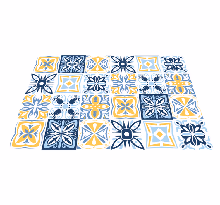 Alfombra vinílica mosaico azulejos azules y amarillos - TenVinilo