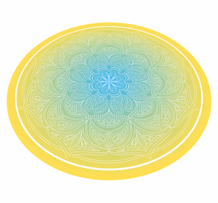 Alfombra vinílica mandala Patrón de mandala azul y amarillo - TenVinilo