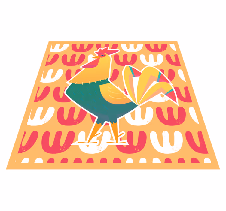 Alfombra vinílica animales arte colorido de gallo - TenVinilo