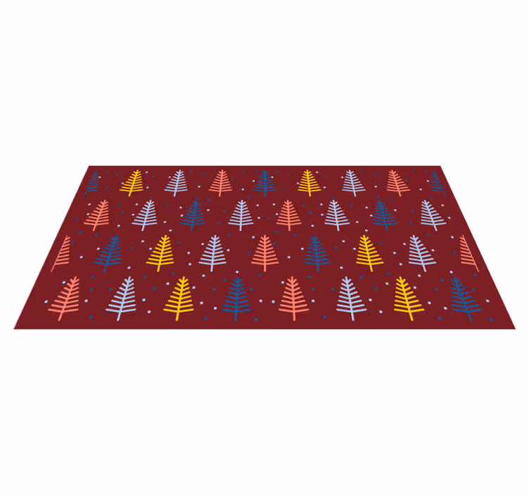 Alfombra vinílica navidad árboles rojos y coloridos - TenVinilo