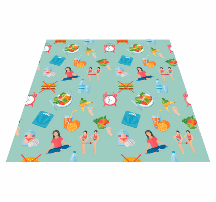 Alfombra vinílica infantil iconos de vida saludable - TenVinilo